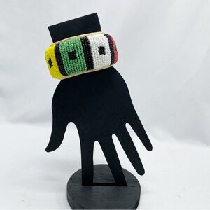 African Beaded Red White Green Yellow Black Bangle Bracelet